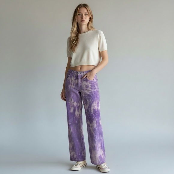 Free People Denim - Free People We The Reese Wide Wale Corduroy Cords Pants Purple Tie Dye NWOT 27